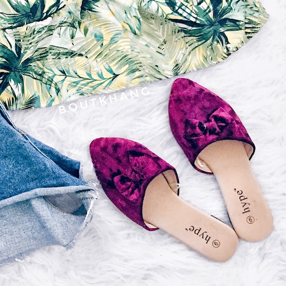 Shoes - Purple Bow Slip Ons Shoes - Purple Bow Slip Ons